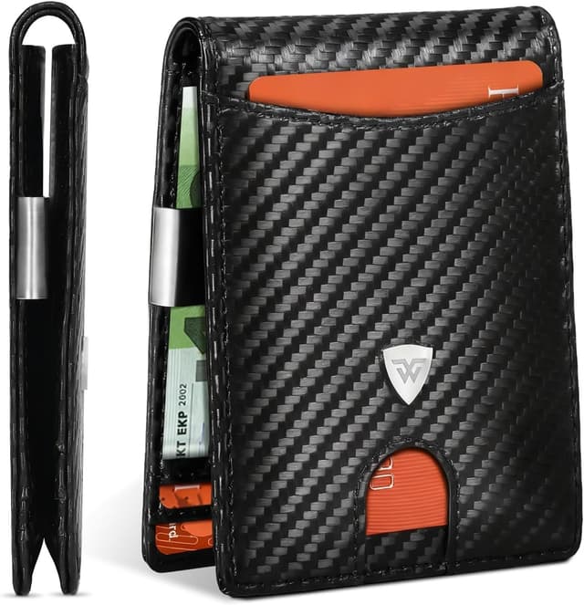 Detalle de WONSEFOO Wallets Mens Slim RFID Carbon Fiber 12 slots
