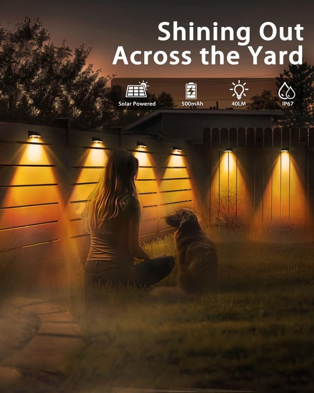 Detalle 2 de Delaiglow Solar Fence Lights 12 Pack (Warm White 3000K) – Waterproof outdoor wall & fence lights