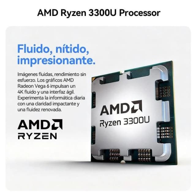 Detalle de Huidun H50 con AMD Ryzen 3 3300U, 8GB RAM y 256GB: mini PC ultracompacto para ofimática y multimedia