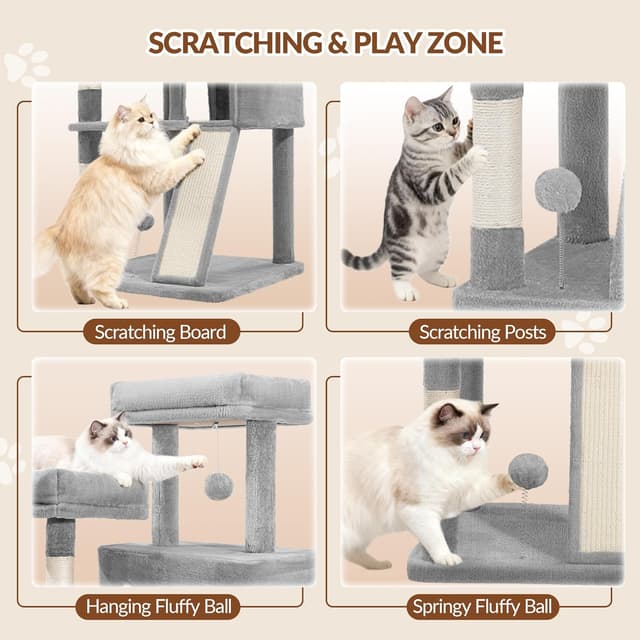 Detalle de Fobyfurny Albero Tiragraffi per Gatti 152 cm (FPMS004FG1) con pali in sisal e zona relax, grigio chiaro