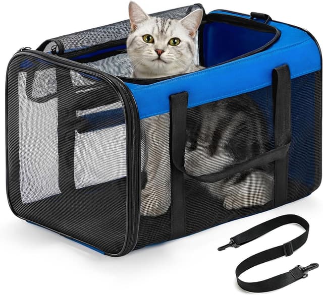 Detalle de Conlun Cat Carrier Bag (Soft-Sided, 4-Sided Mesh) – Collapsible airline-approved pet carrier up to 6kg, Blue