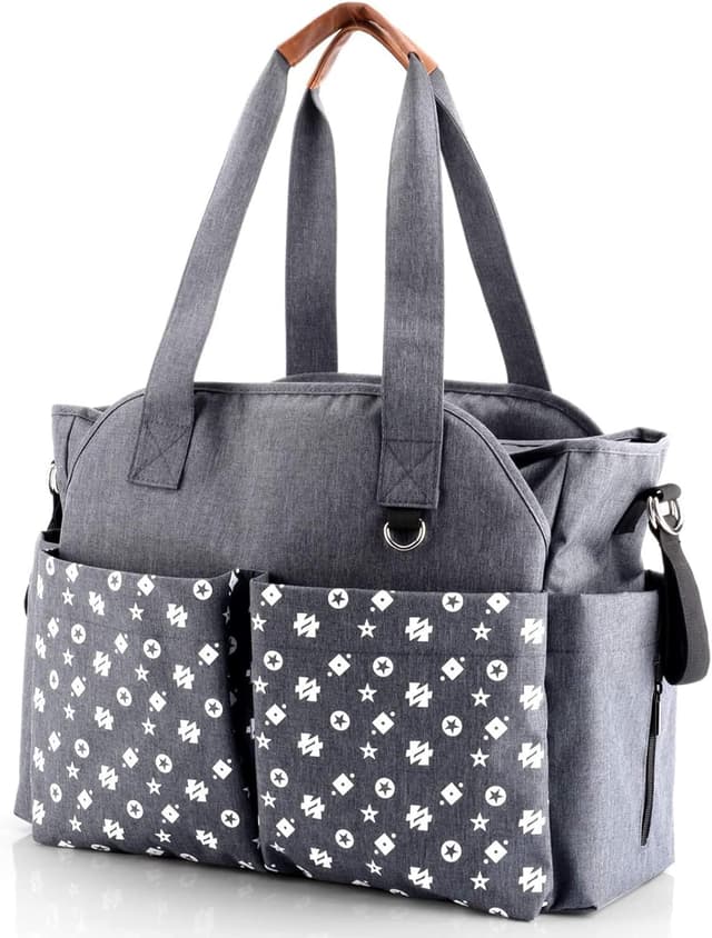 Detalle de Homlynn sac à langer fourre-tout gris avec sangles de landau, 12 poches