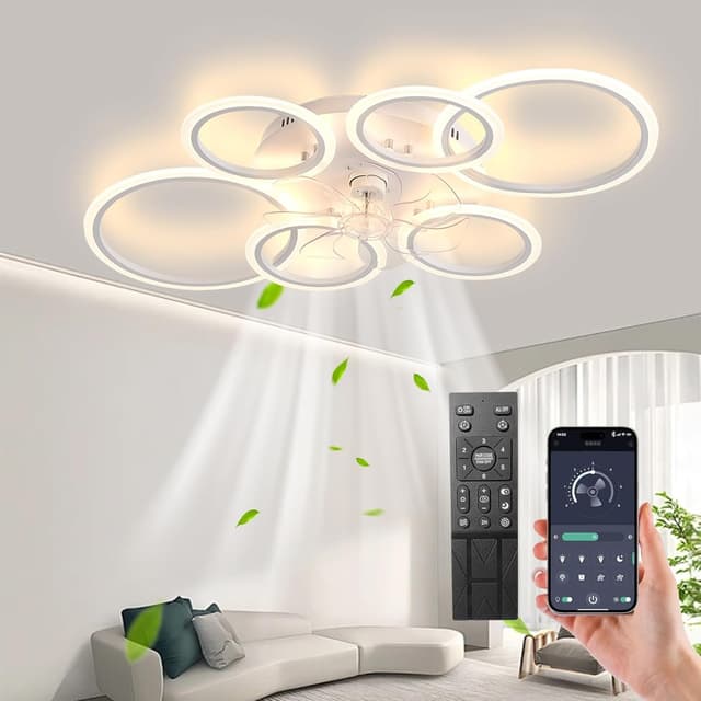 Detalle de MiiR LED Deckenventilator mit Beleuchtung (110 cm), Fernbedienung & App, 105 W – weiß
