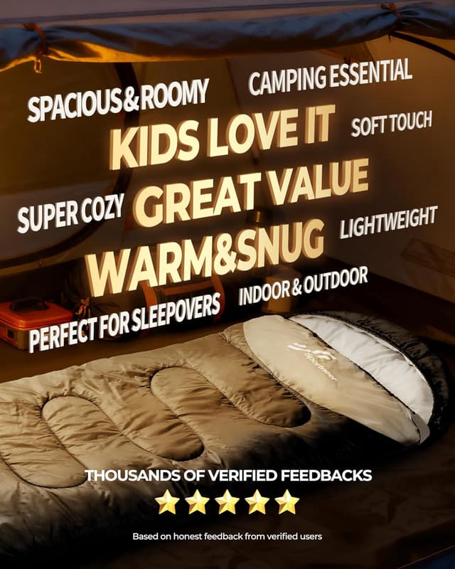 Detalle 1 de Sportneer Camping Sleeping Bag for Adults & Kids (3–4 Season), Warm Lightweight & Compact