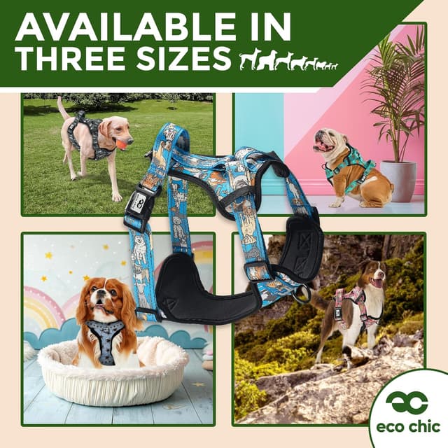 Detalle de Eco Chic Recycled Comfort Pet Harness Adjustable No-Pull Reflective Padded Dog Vest Harness (4x4 Black Large)