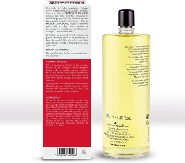 Detalle de Friction de Foucand Flacone di vetro 250 ml – concentrato di oli essenziali per tonificare, rinfrescare e lenire