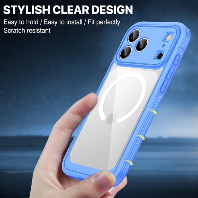 Thumbnail 6 de CENHUFO MagSafe iPhone 17 Pro case with built-in 9H glass screen protector – 360° shockproof bumper (Blue)