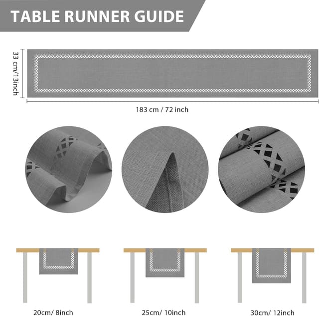Detalle 2 de BAZIOE modern grey linen table runner with openwork pattern