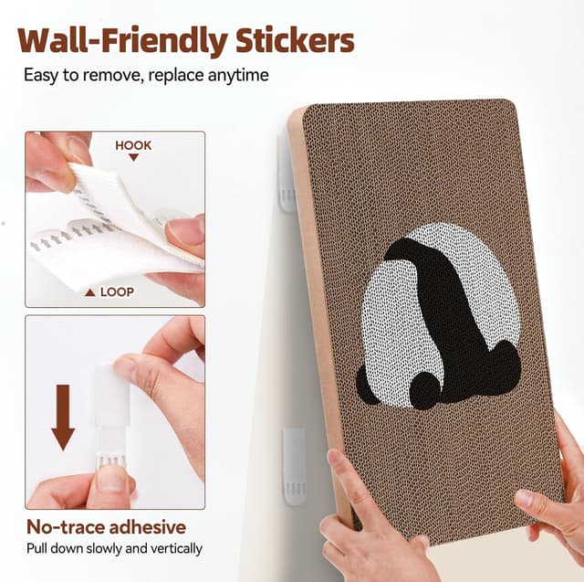 Thumbnail 6 de AUSCAT 7PCS Cardboard Cat Wall Scratcher (7 scratch pads + box), Panda pattern