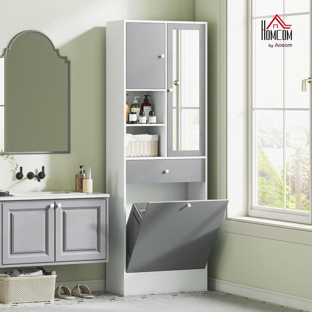 Thumbnail 1 de HOMCOM Meuble de bain haut gris blanc