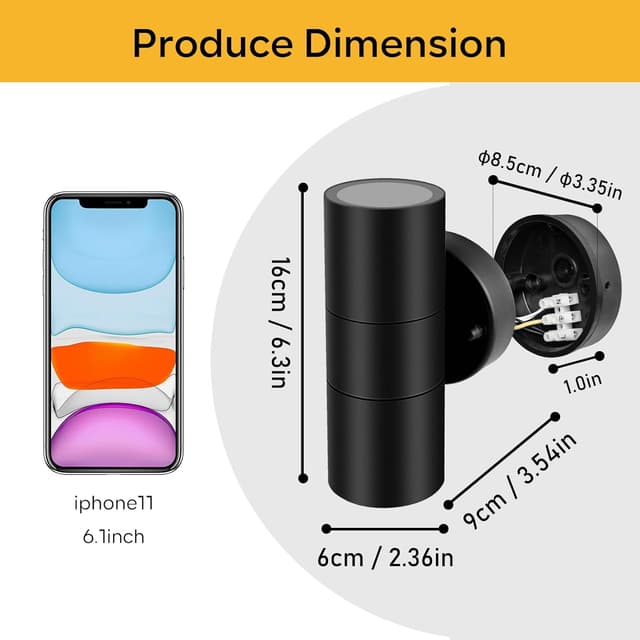 Detalle 2 de Kerry Outdoor Wall Lights up & down mains powered, black stainless steel IP44 (2 pack)