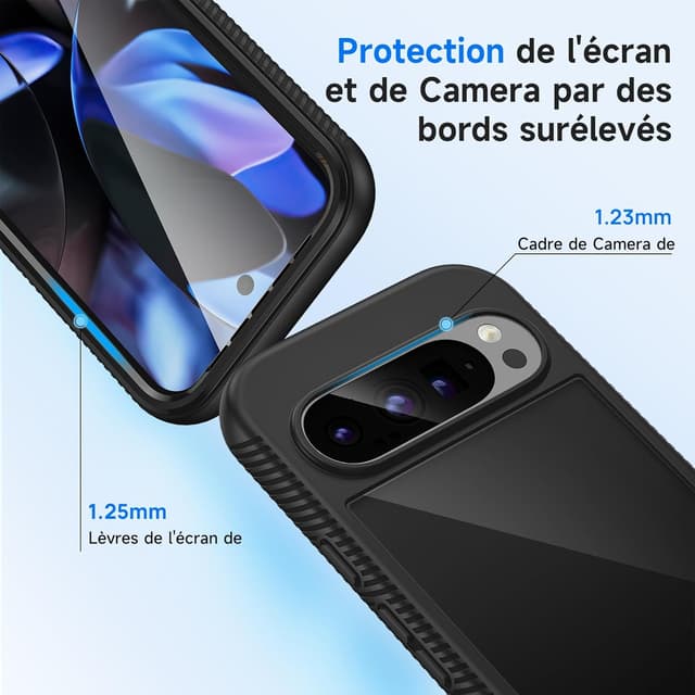 Detalle de seacosmo Coque pour Google Pixel 9 / Pixel 9 Pro avec protection d’écran intégrée et protection 360° – Noir