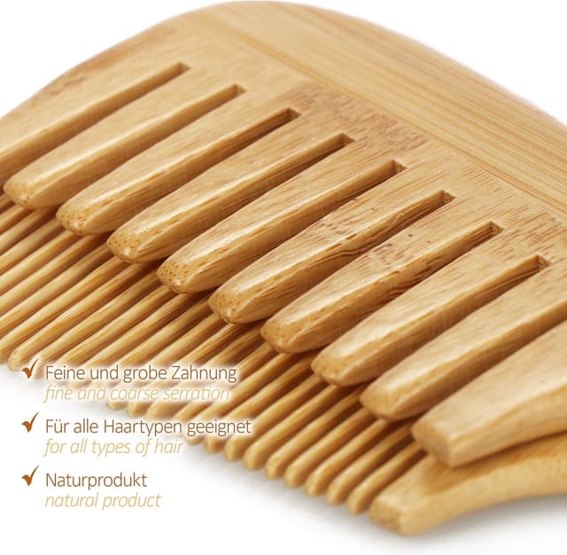 Detalle 2 de COM-FOUR Set di 2 pettini in bambù con denti fini e grossi, in legno di bambù sostenibile