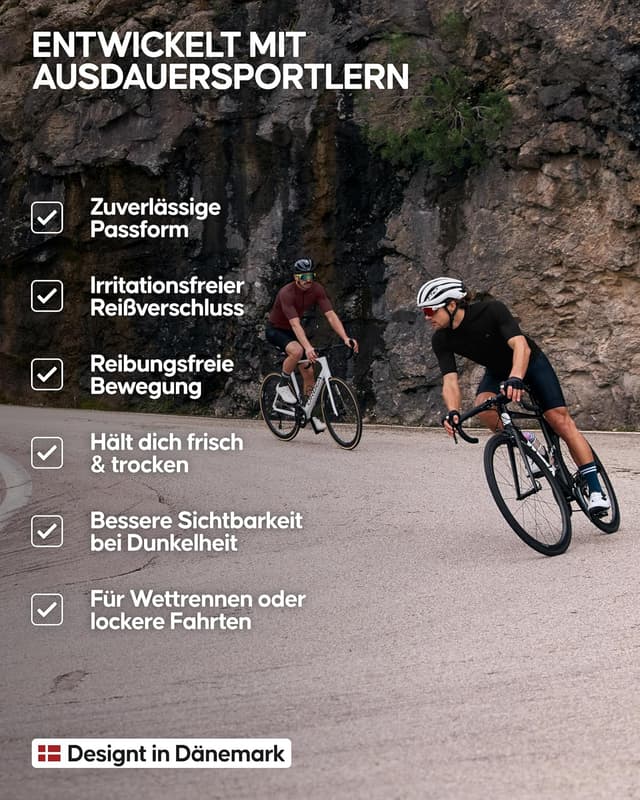 Detalle de DANISH ENDURANCE Kurzarm-Radtrikot für Herren mit Reißverschluss – schnelltrocknend & mit Taschen