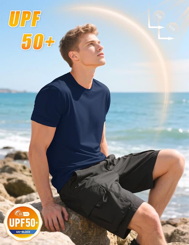 Detalle de KEFITEVD Men’s Quick-Dry Stretchy T-Shirt (UPF 50+) for summer sport and casual wear