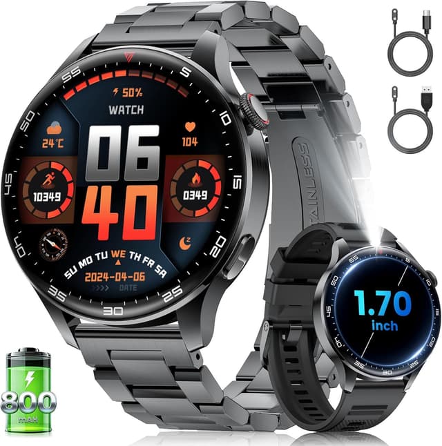 Detalle de Montre connectée homme 1,7" HD avec appel Bluetooth, capteur cardio et écran tactile