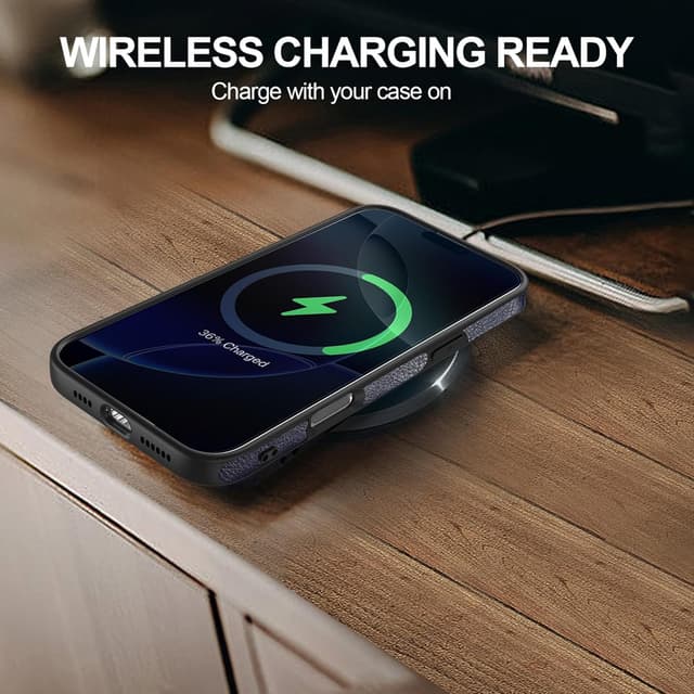 Thumbnail 6 de KSELF Leather Case for iPhone 16 (6.1-inch) with Built-In Invisible Kickstand — Blue, Slim Shockproof Cover