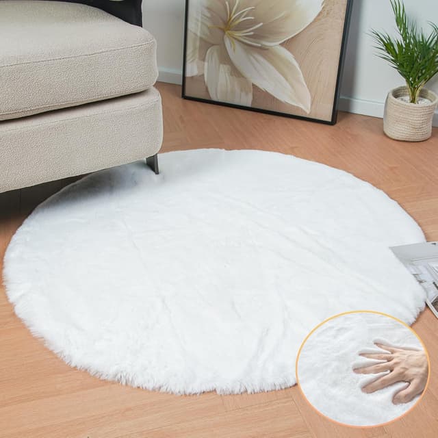 Detalle de ORINOVA Rundteppich Flauschig Weiß 120 cm