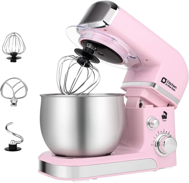 Detalle de Kitchen in the box Stand Mixer (3.2Qt) – Compact Electric Food Mixer with 6 Speeds, Tilt-Head, Dough Hook, Whisk, Flat Beater (Pink)