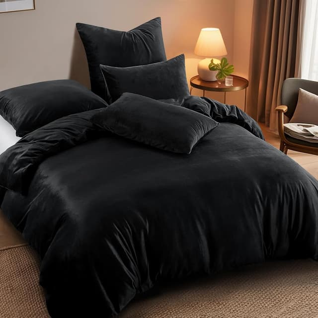 Detalle 2 de Tifschlaf Winter Flanell Bettwäsche 220x240 (Schwarz) mit 2 Kissenbezügen 80x80