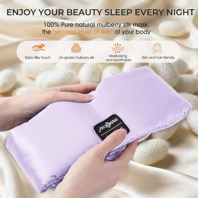 Detalle 2 de MUSICOZY Silk Sleep Mask Headphones – 100% Mulberry Silk blackout 3D sleep mask with Bluetooth (up to 14H)