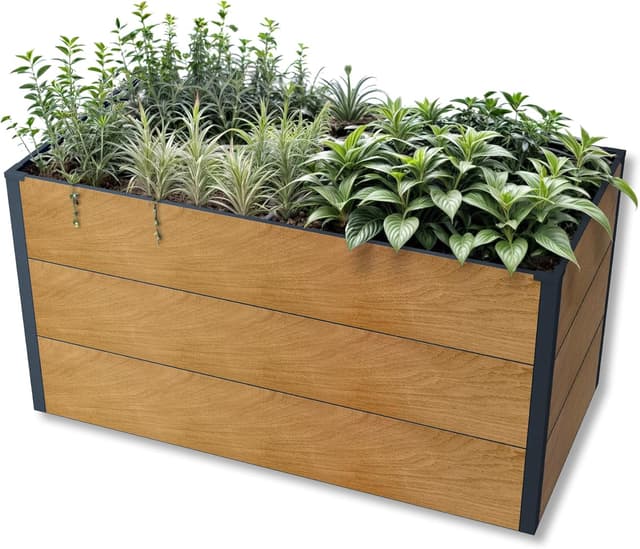 Detalle de Metzler Hochbeet für den Garten (Stahl in Holzoptik & Anthrazit) – 150 x 75 x 77 cm