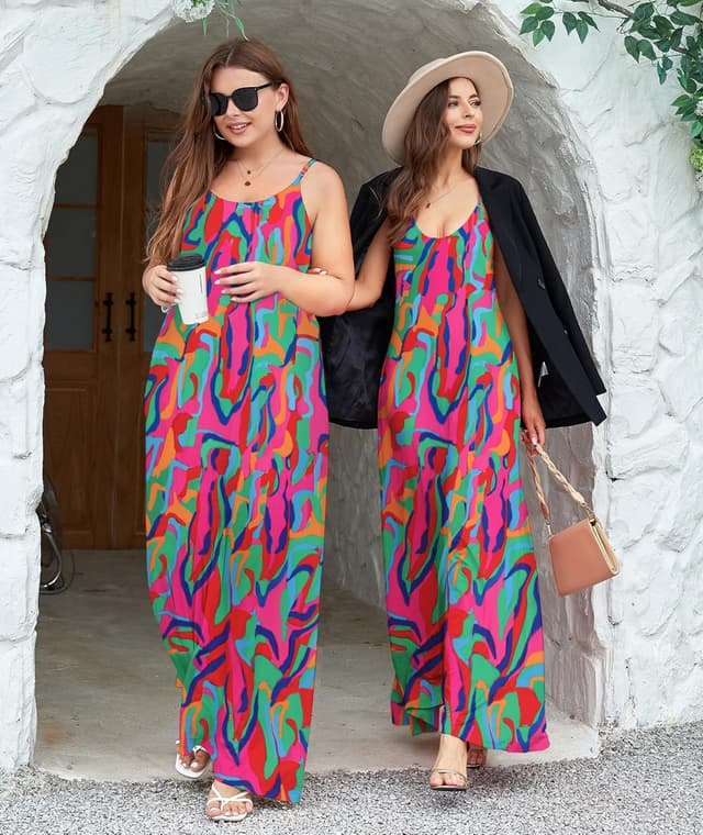 Detalle 2 de Wolddress Women’s Maxi Dress with Pockets (2026) – Adjustable Spaghetti Strap Plus Size