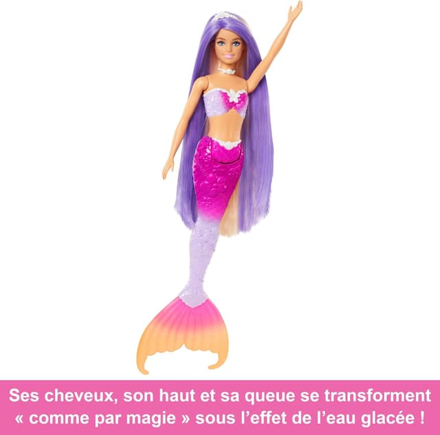 Detalle de Barbie Sirène « Malibu » HRP97 aux cheveux roses (changement de couleur) avec accessoires coiffure et mini dauphin