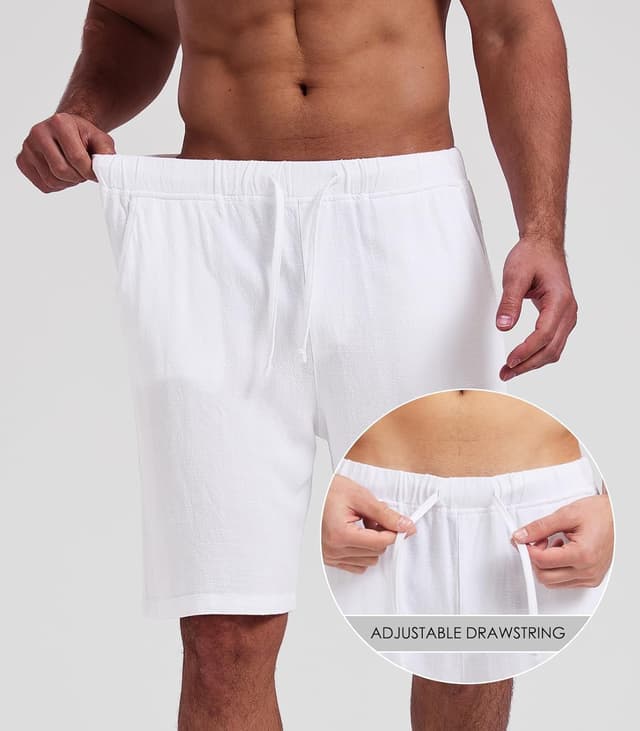Detalle de Zetieny Herren Leinen Shorts mit Kordelzug – atmungsaktive Sommer-Freizeitshorts mit Taschen