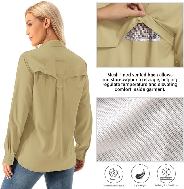 Detalle 2 de Womens UPF 50+ UV Sun Protection Safari Long Sleeve Shirt for Fishing, Hiking, Gardening