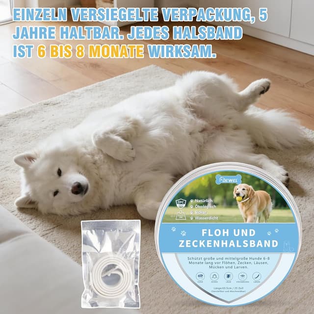 Thumbnail 6 de DEWEL Zeckenhalsband für Hunde – wasserdicht, verstellbar (bis 63,5 cm) mit ätherischen Ölen – Schutz für 8 Monate (weiß)