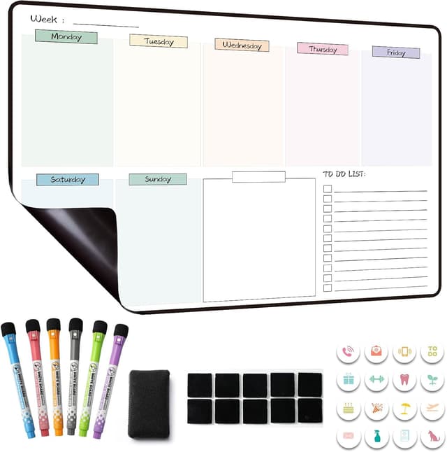 Detalle de MCCORL Magnetic Weekly Planner Whiteboard for Fridge đź—“
