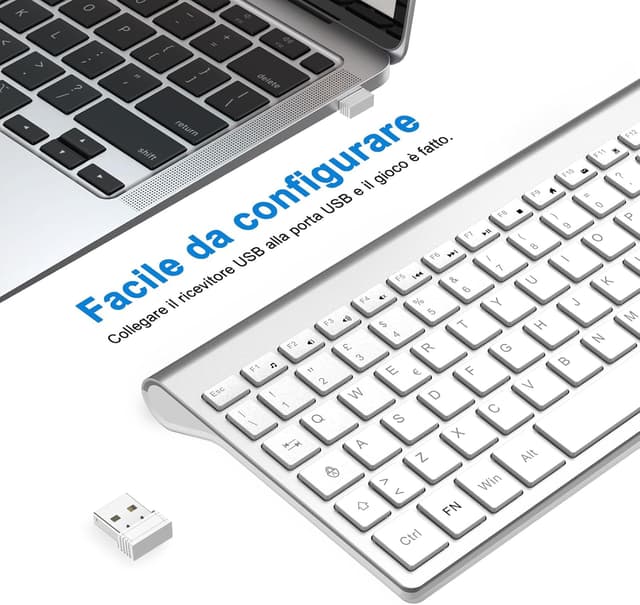 Detalle de cimetech Tastiera wireless 2.4G layout italiano QWERTY con tastierino numerico (argento)