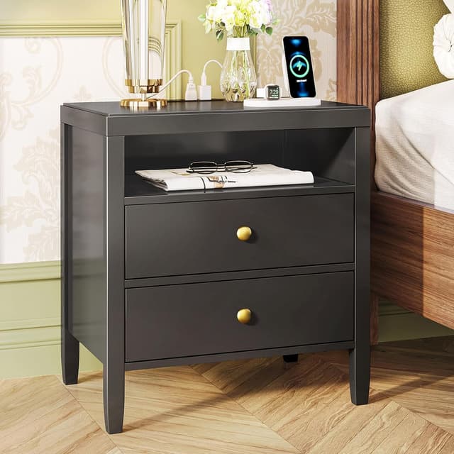Detalle 2 de Huuger Black Nightstand Set of 2 Charging