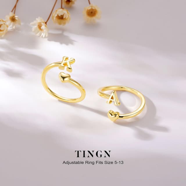 Thumbnail 6 de TINGN Herz Ring Gold Damen & Mädchen – 14K vergoldet, wasserfest, Buchstaben-Stacking