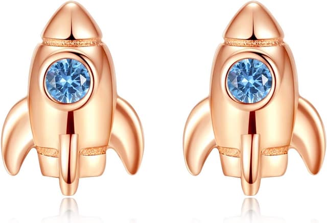 Detalle de VIKI LYNN Ohrringe aus 925er Sterlingsilber für Damen und Mädchen – Raumschiff/Rakete mit blauem Zirkonia