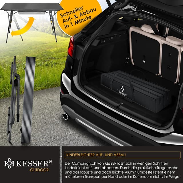 Thumbnail 6 de KESSER® faltbarer Campingtisch mit Aluminiumrahmen, höhenverstellbar und Tragetasche (120 x 70 cm)
