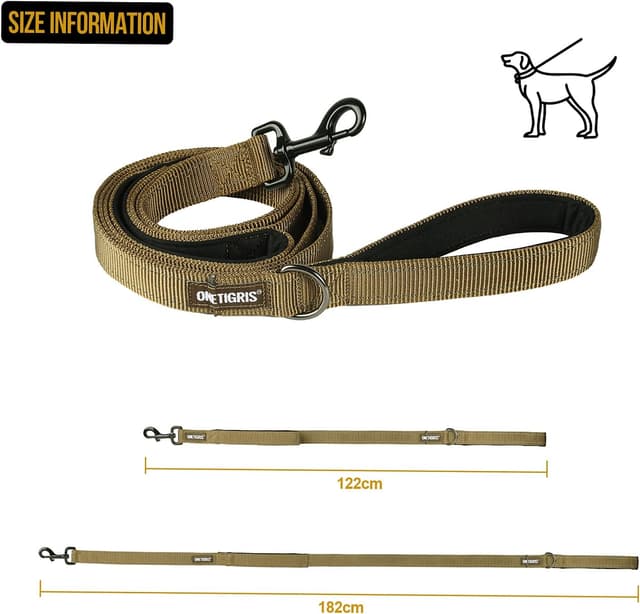 Detalle 2 de OneTigris Laisse double pour chien avec bandes réfléchissantes, M (jusqu’à 182 cm)
