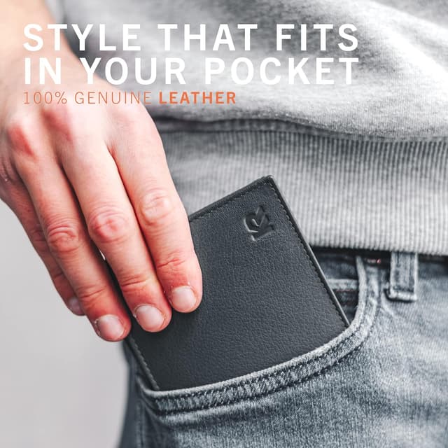 Detalle de Kronify Portafoglio da uomo in vera pelle con protezione RFID, formato orizzontale e 13 scomparti