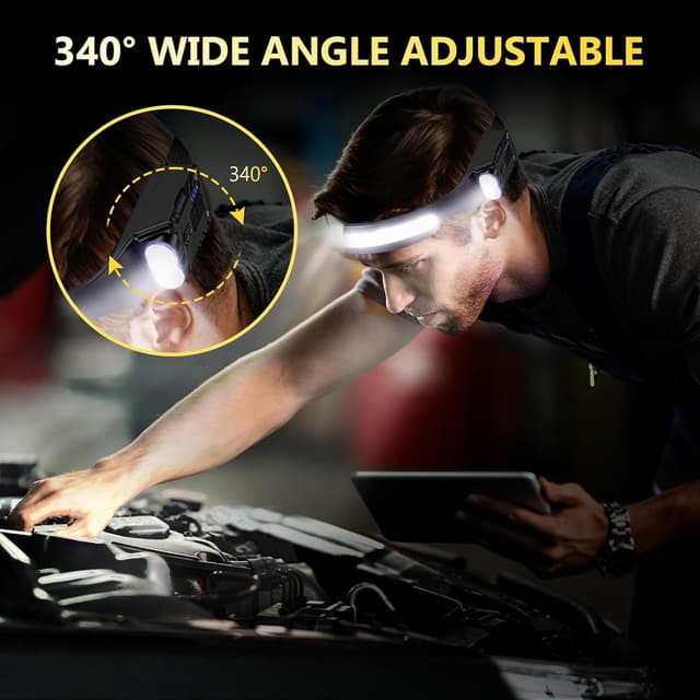 Detalle de Diboniur Head Torch Rechargeable with Motion Sensor, 8 Lighting Modes & IPX4