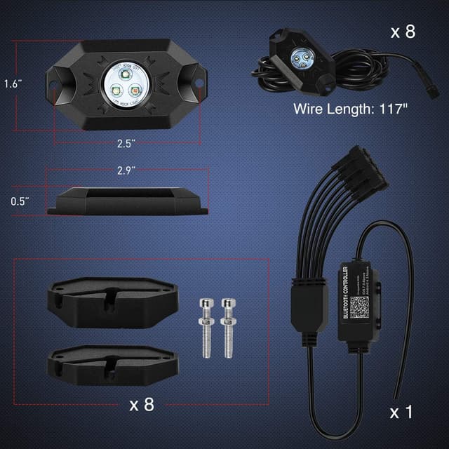 Detalle 2 de Nilight RGB LED Rock Lights Kit 8 PCS 🌈