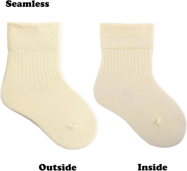 Detalle de Exemaba Toddler Crew Socks (5 Pairs) – Soft Cotton Neutral Solid Socks for 0–8 Years