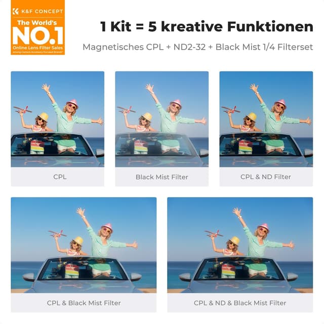 Detalle 2 de K&F CONCEPT Magnetic Filter Set 67 mm: Magnetisches Quick-Swap-System mit CPL, ND2–ND32, Black Mist 1/4