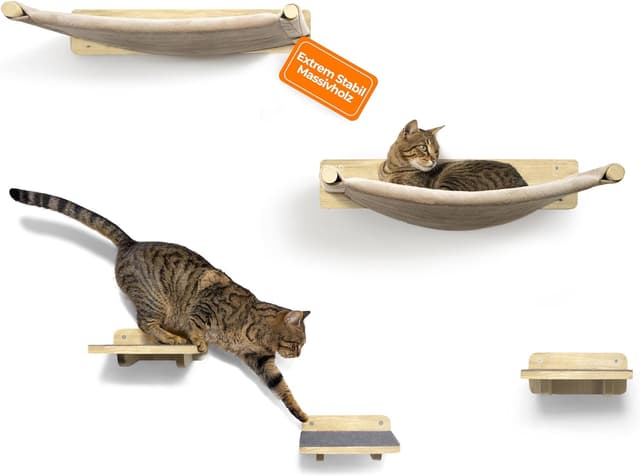 Detalle de WOOWOOD® Kletterwand Katzen-Set „Naturhell“ (Wandkratzbaum mit Hängematte)