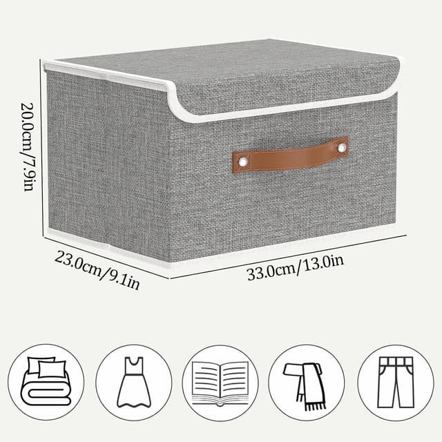 Detalle 2 de OUTBROS Aufbewahrungsboxen mit Deckel (faltbare Stoffboxen) 33 x 23 x 20 cm, grau, 3er-Set