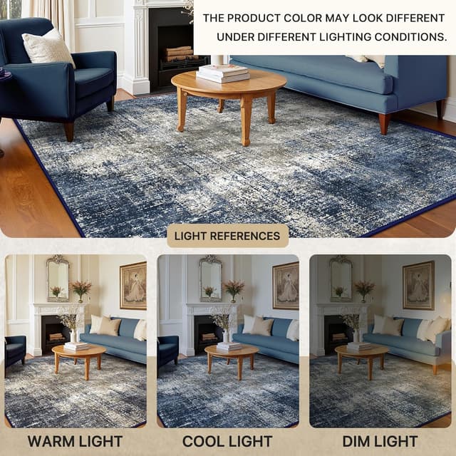 Detalle 2 de Tapis BEIMO 160x230 cm motif abstrait bleu nuit, antidérapant et lavable en machine