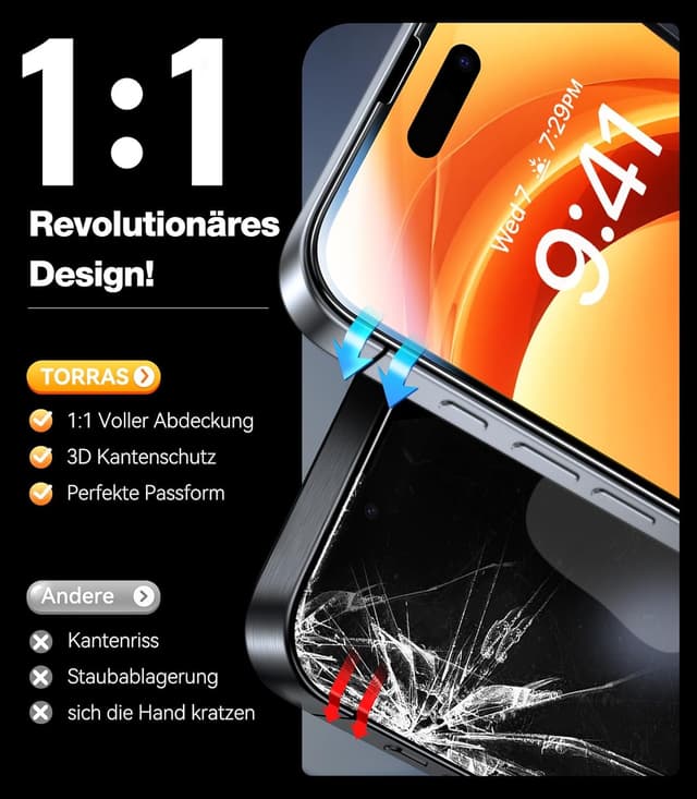 Detalle de TORRAS iPhone 17 Panzerfolie 9H+ Stoßfest 2er Set