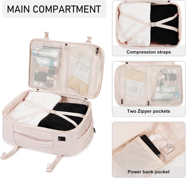 Detalle 1 de ECOHUB 20L Max Ryanair Cabin Bag 40 x 20 x 25cm Underseat Backpack with USB Port (Beige)