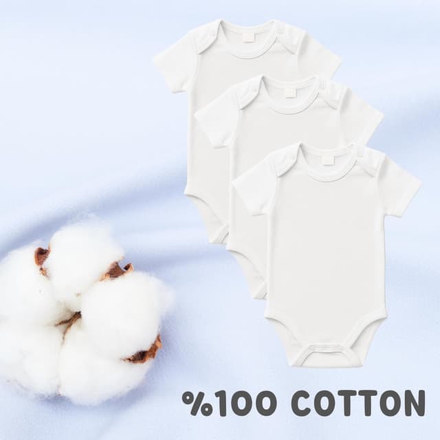 Detalle de rise&Raba Baby Bodysuit 3 Pack (0-4 Years) in 100% Organic Cotton half sleeve