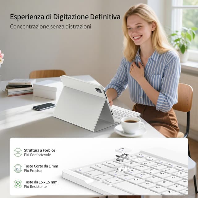 Detalle 2 de TQQ Cover con Tastiera Bluetooth per iPad Air 11” (compatibile M3 2025/M2 2024 e altri 11”) con layout Italiano QWERTY